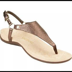 VIONIC KIRRA METALLIC BRONZE LEATHER BACKSTRAP SANDAL ADJUSTABLE
